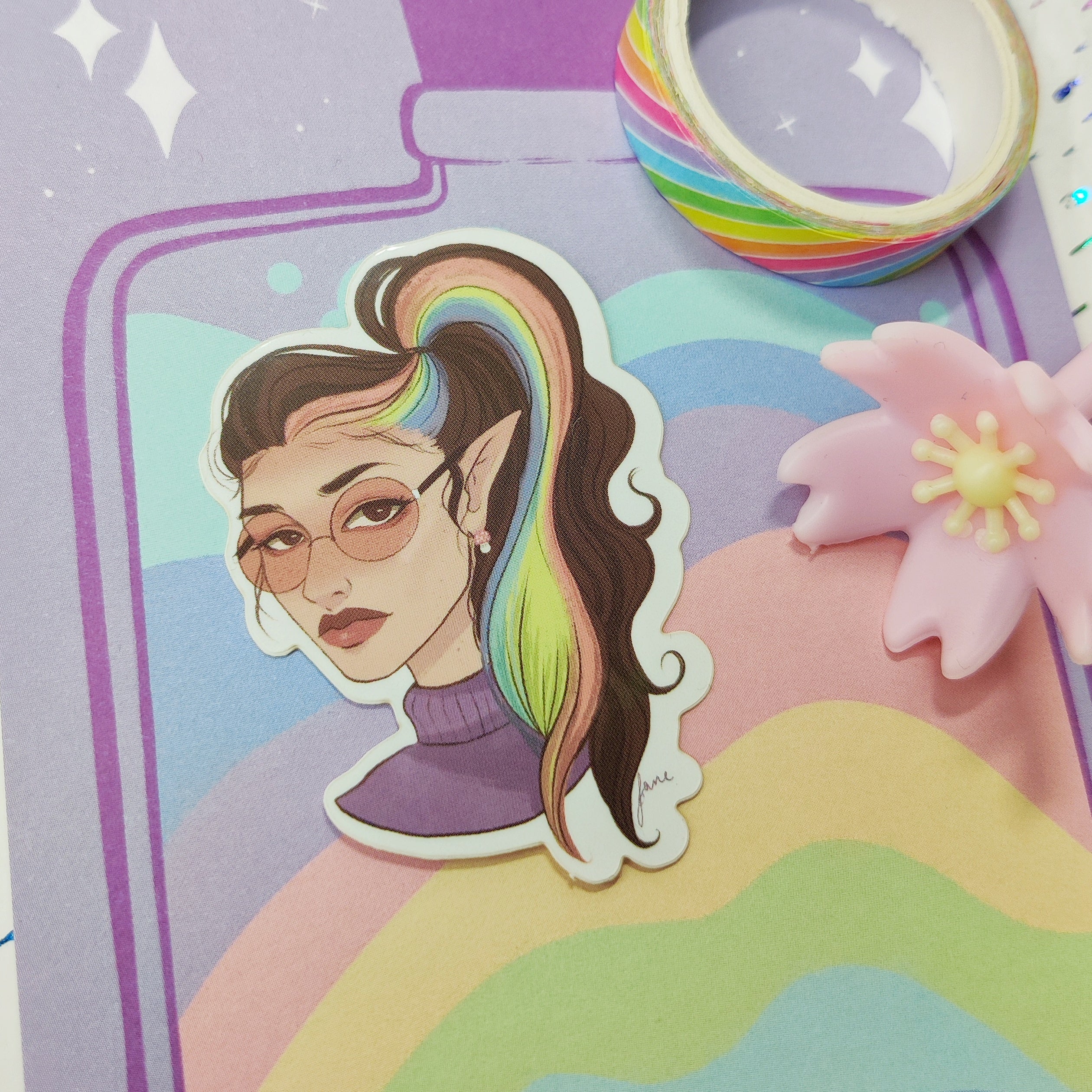 Rainbow portrait sticker - glossy sticker of original digital painting