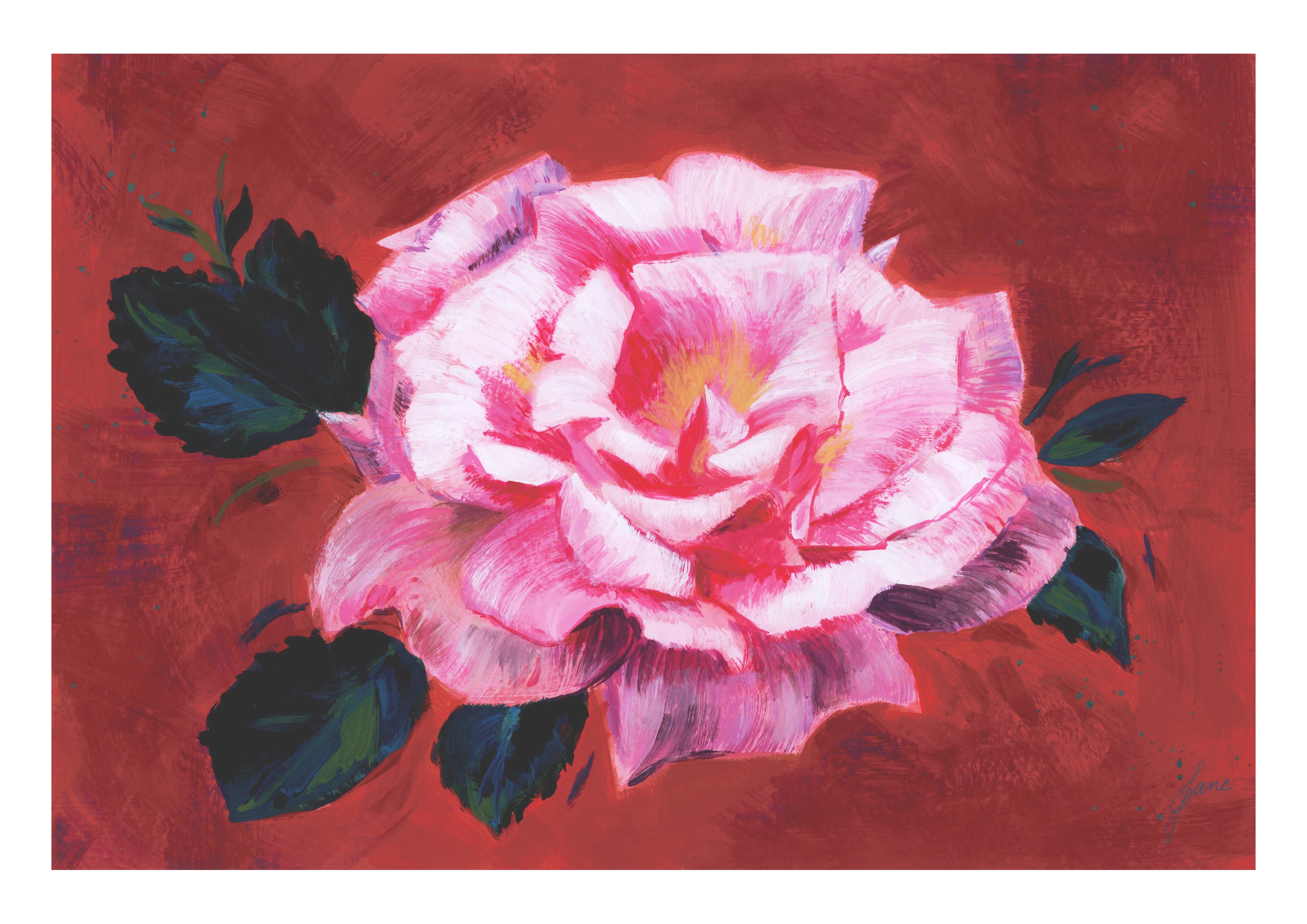 Original - acrylic pink rose painting A4