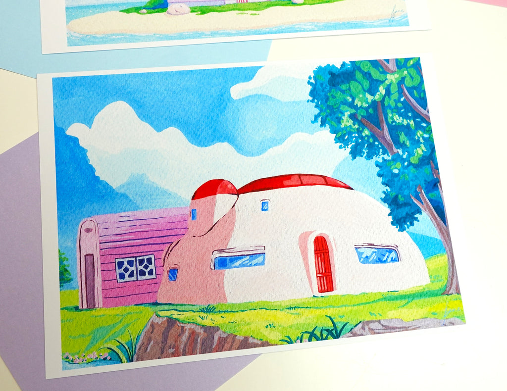 Dragon Ball house prints - A5 matte art prints of original Dragon Ball fanart gouache paintings