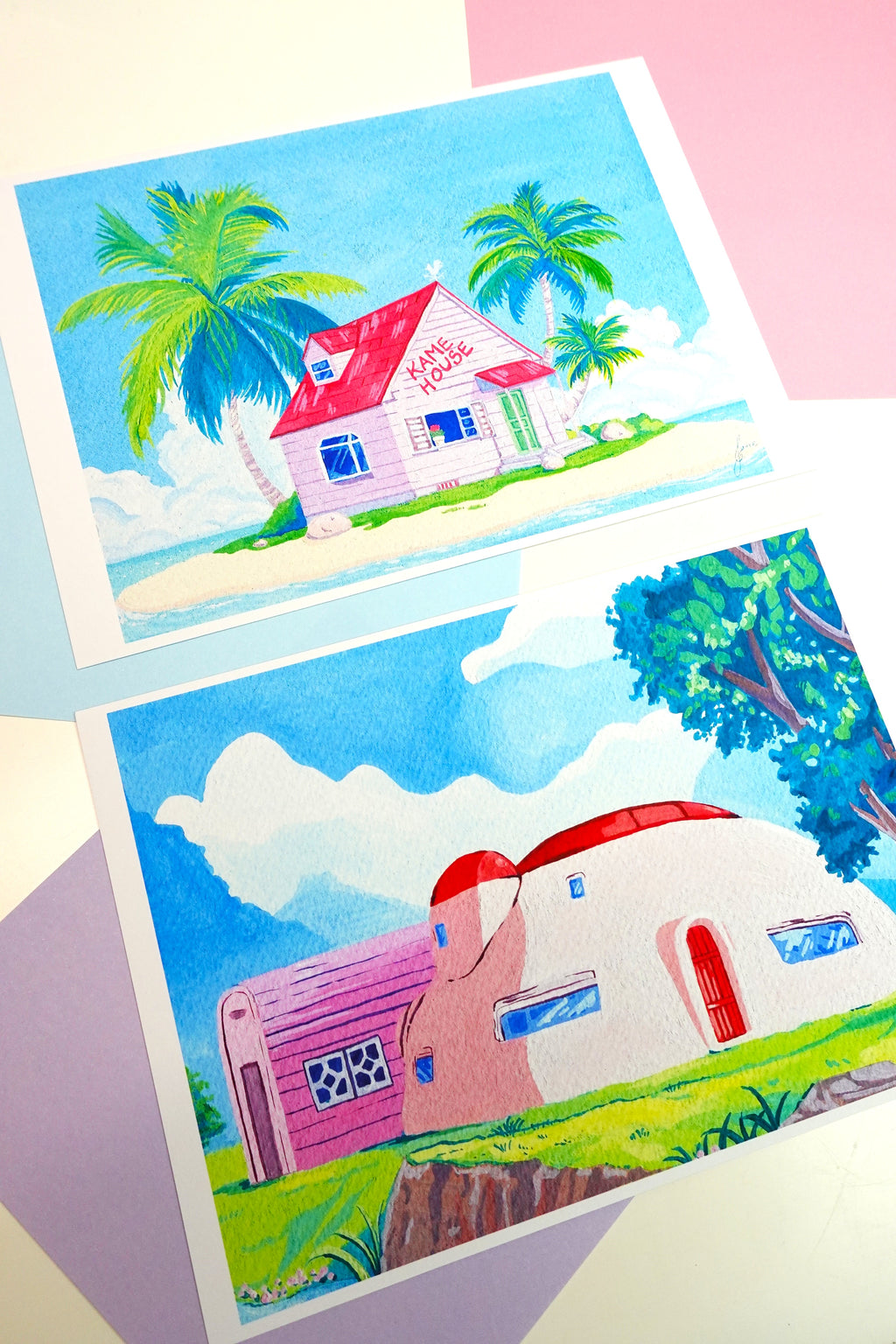 Dragon Ball house prints - A5 matte art prints of original Dragon Ball fanart gouache paintings