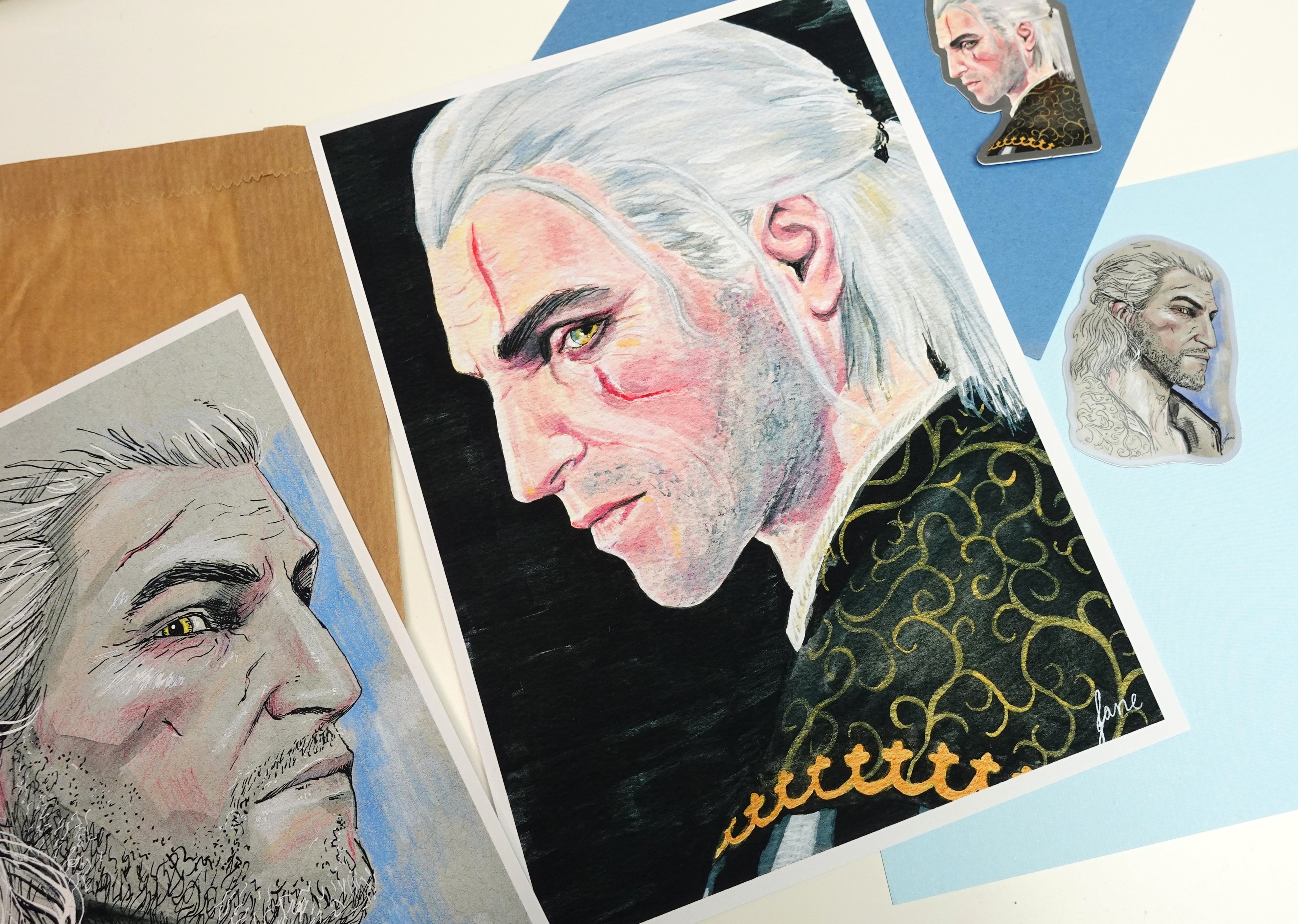 Geralt print - A5 art print of original gouache fanart painting of The Witcher - matte or silk