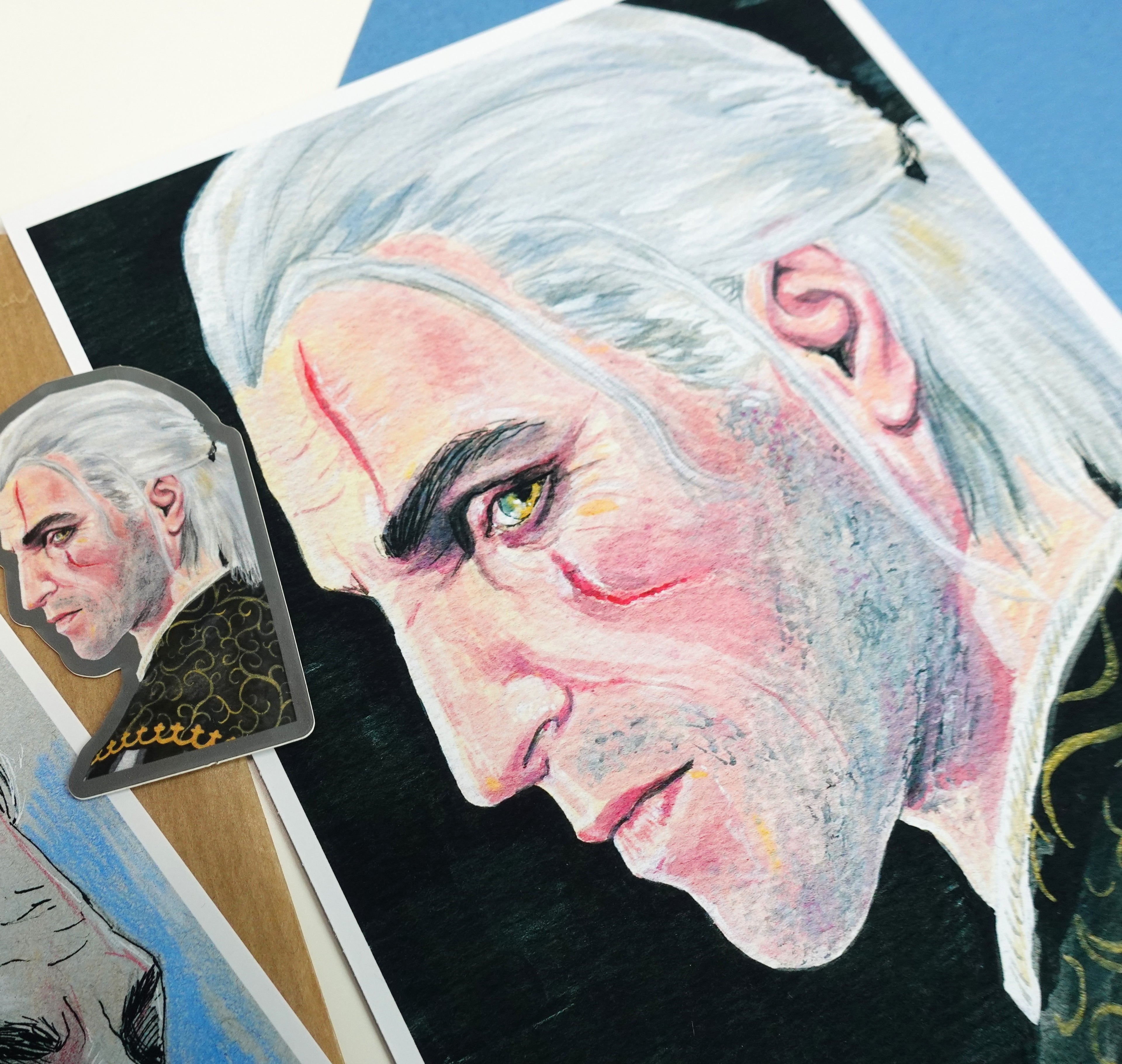 Geralt print - A5 art print of original gouache fanart painting of The Witcher - matte or silk