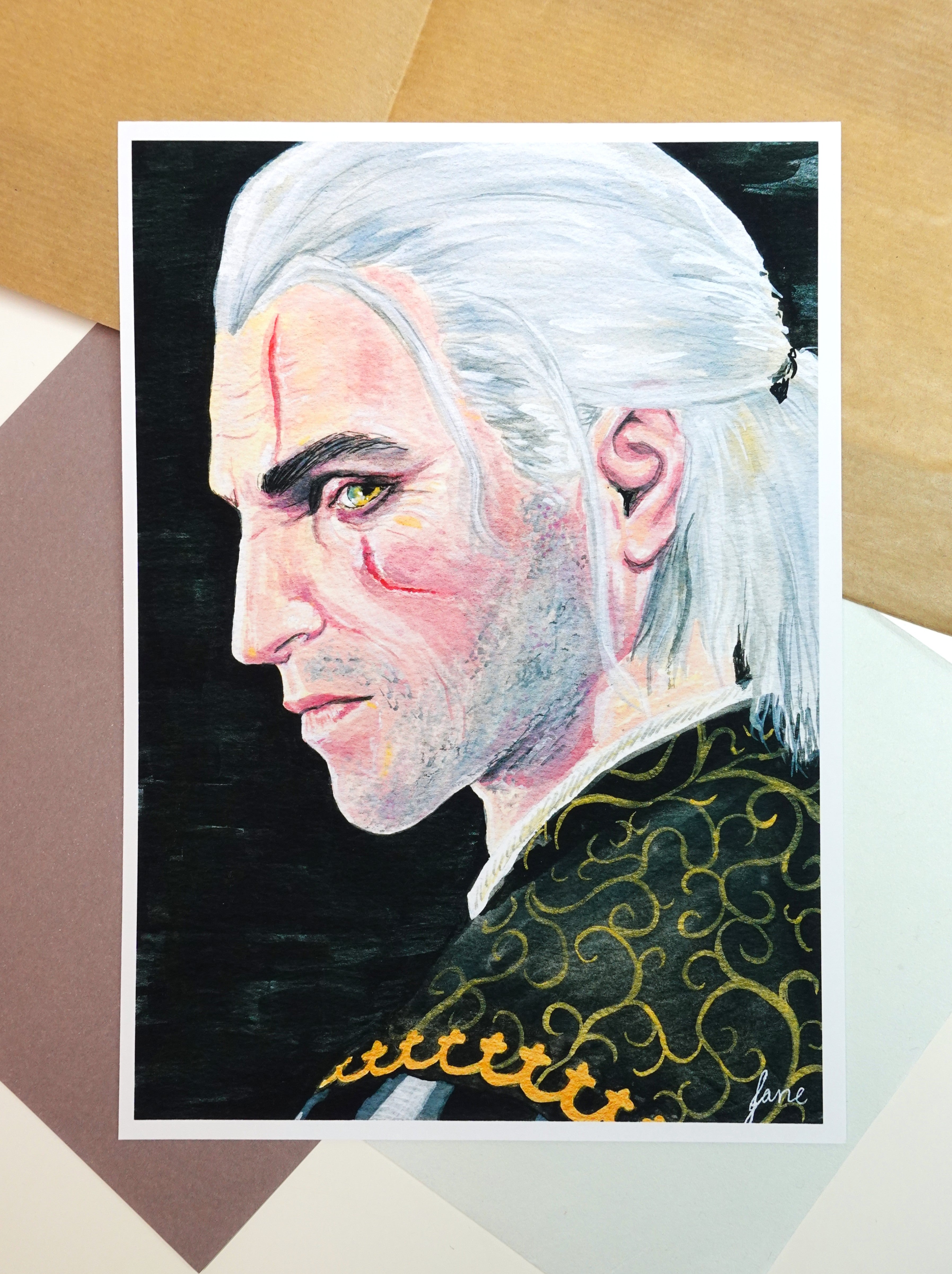 Geralt print - A5 art print of original gouache fanart painting of The Witcher - matte or silk