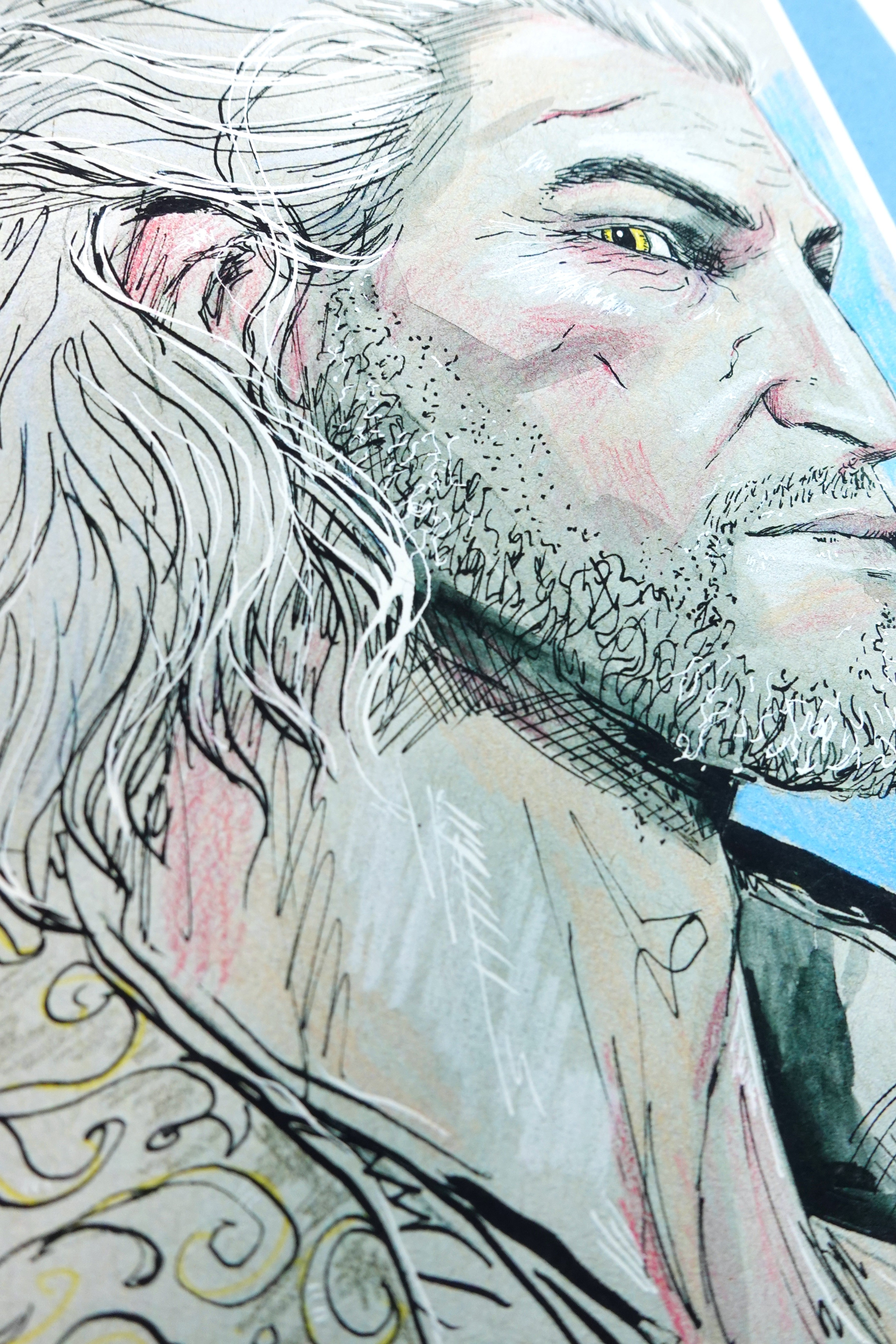 Geralt print - A5 art print of The Witcher fanart original ink watercolour pencil drawing