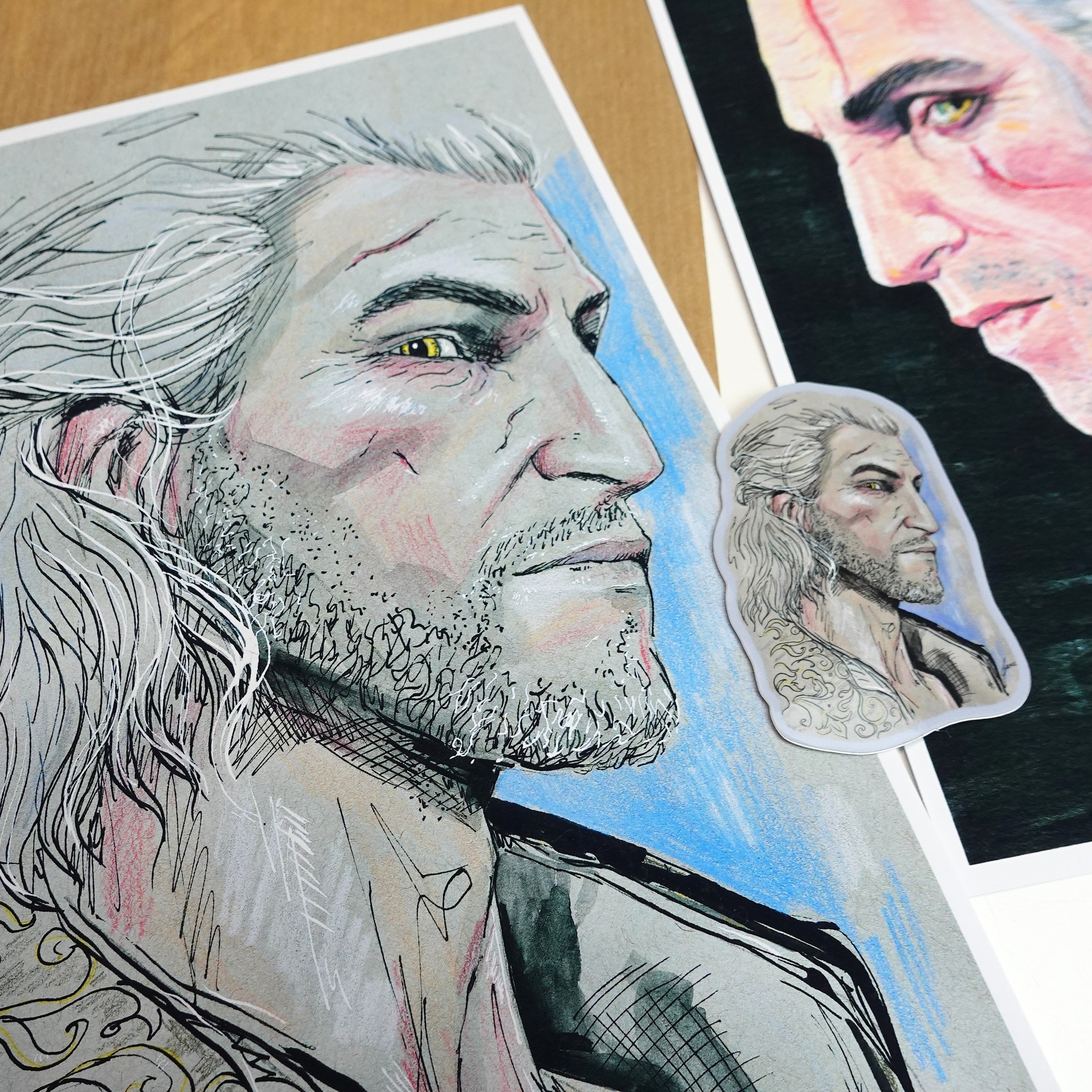 Geralt sticker - The Witcher vinyl sticker of original gouache painting
