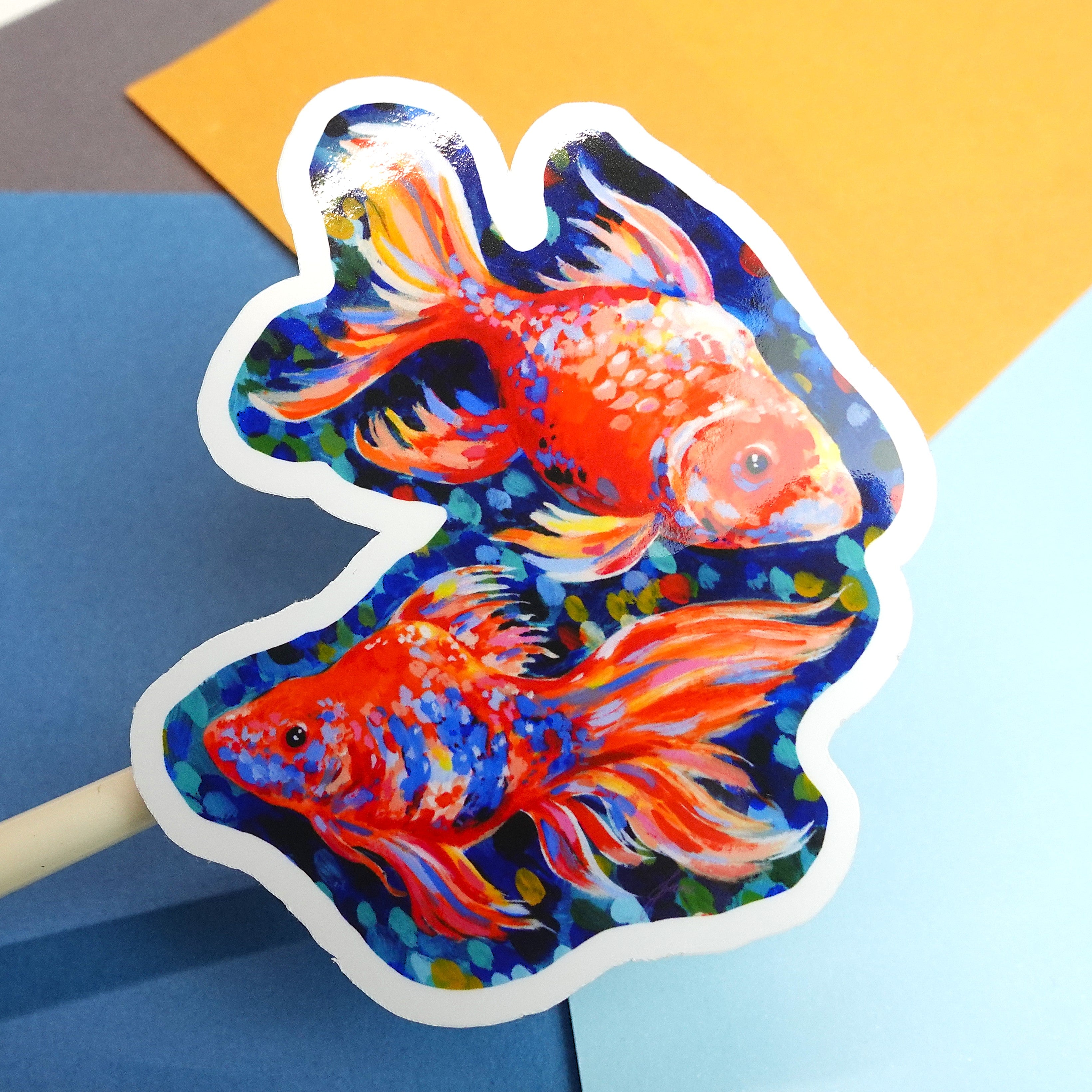 Goldfish sticker -  glossy or holographic sticker of original acrylic painting