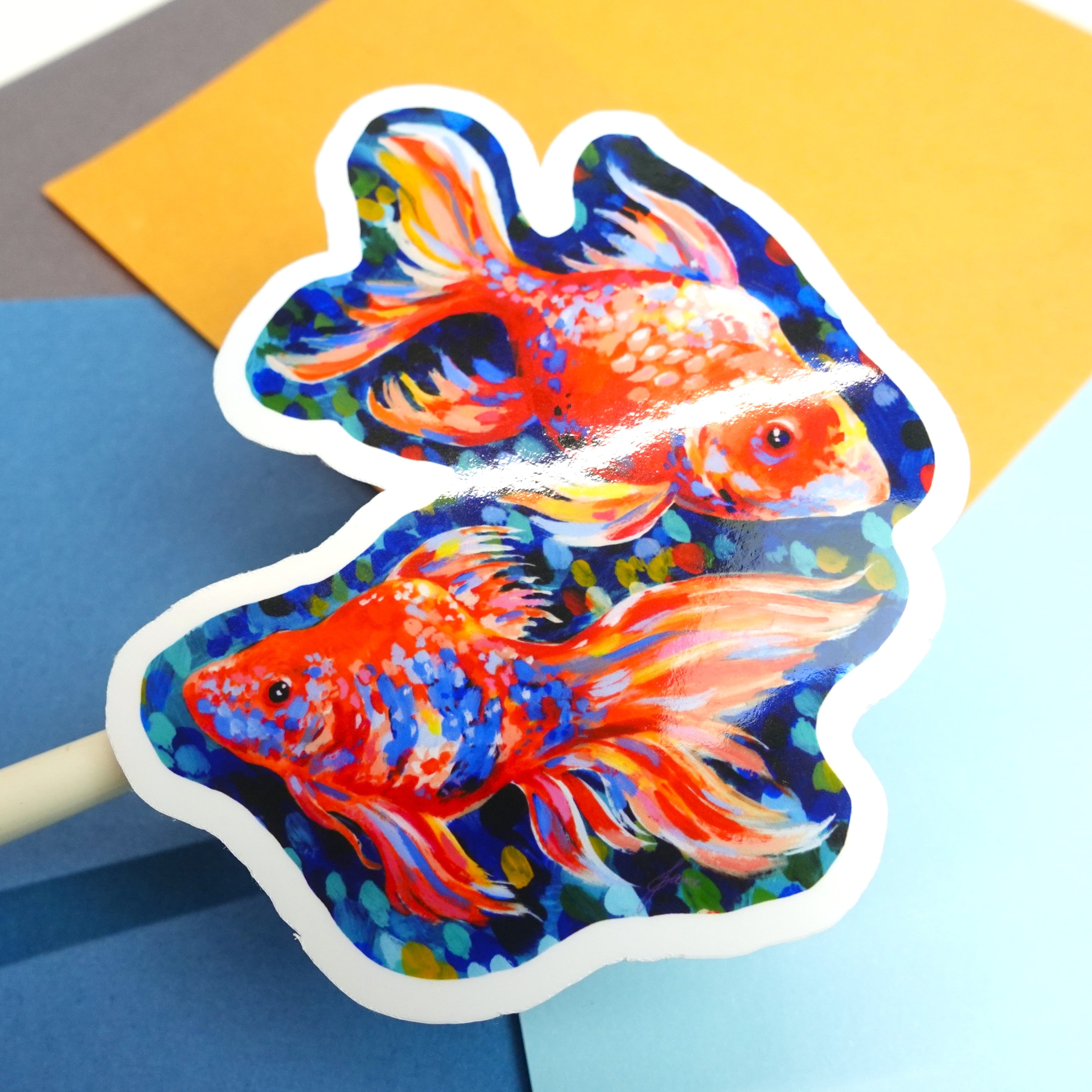 Goldfish sticker -  glossy or holographic sticker of original acrylic painting