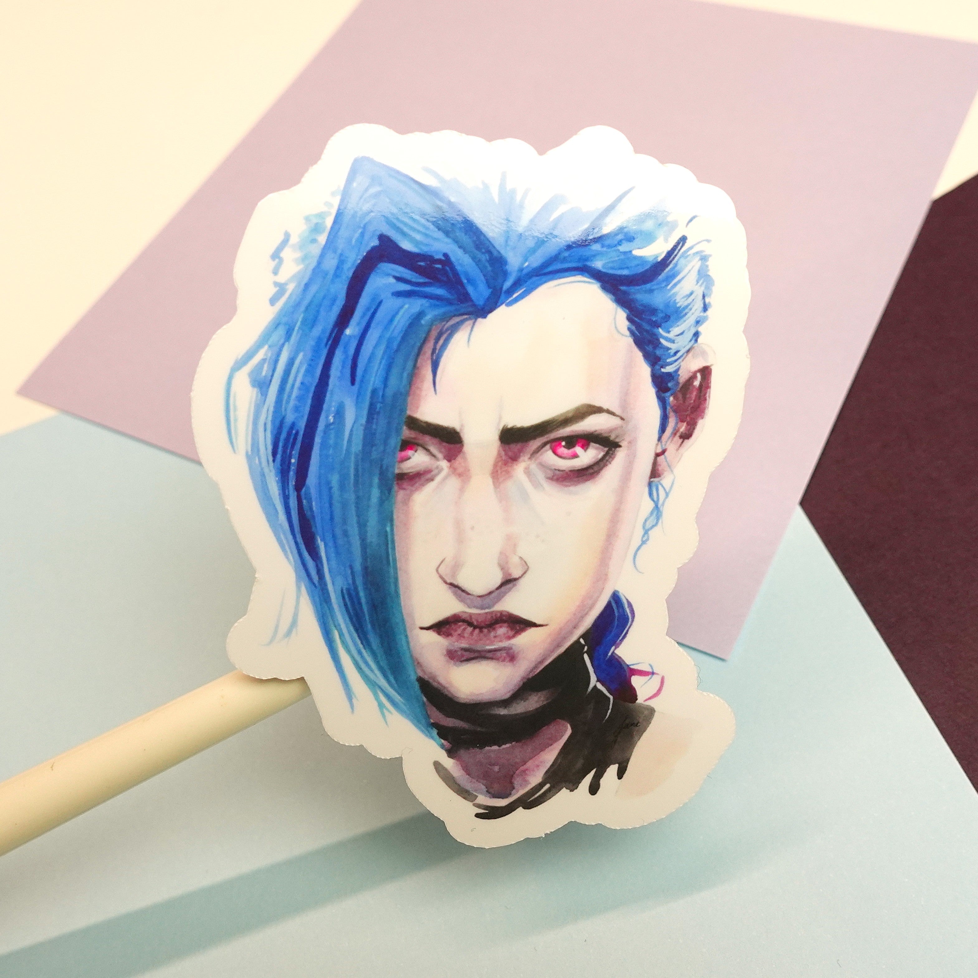 Jinx sticker - Arcane and League of Legends fanart - glossy sticker of original watercolour painting