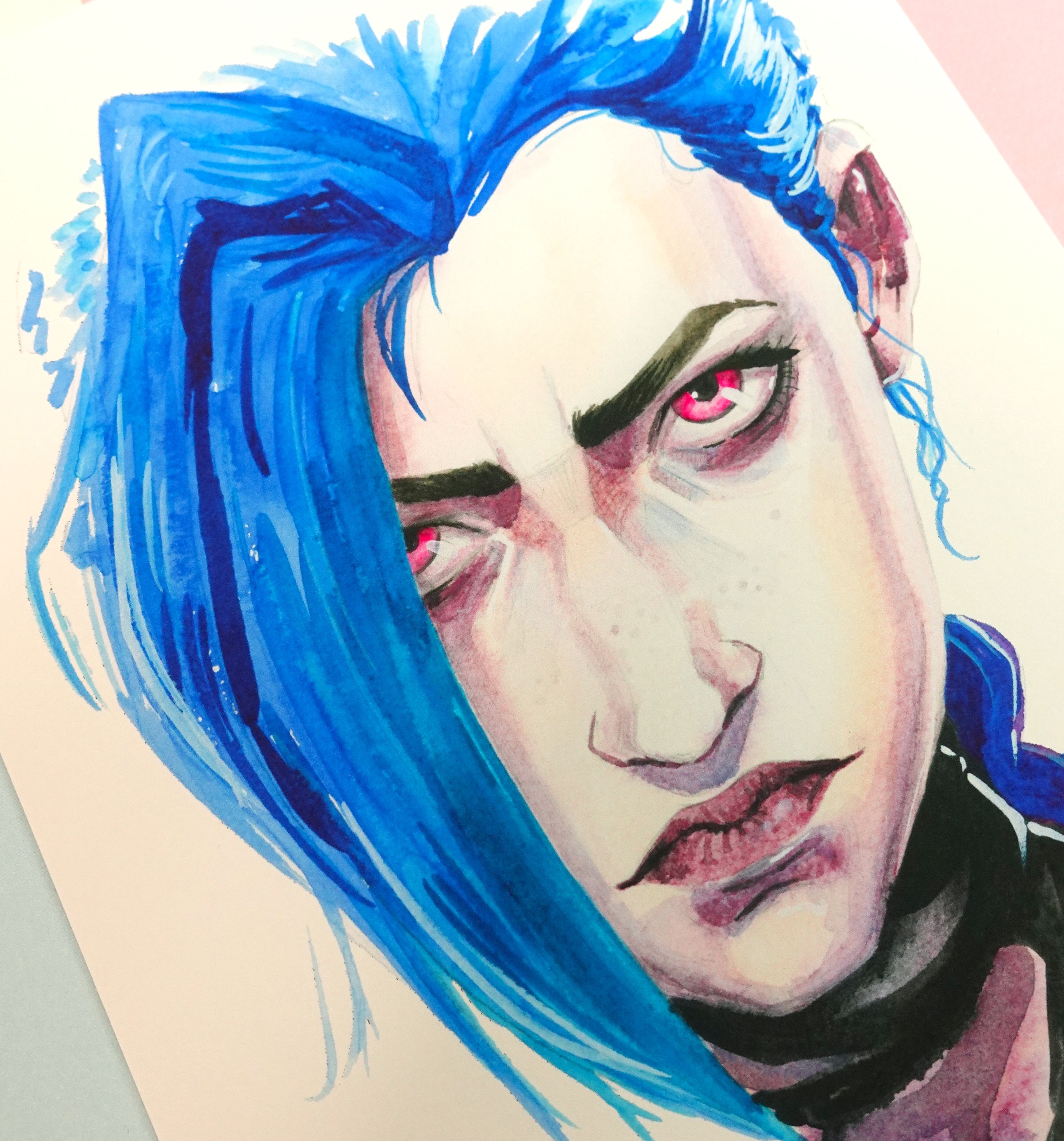 Jinx print - A5 art print of original fanart watercolour painting of Jinx from League of Legends Arcane