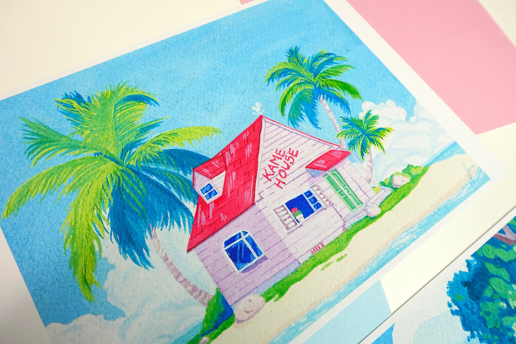 Dragon Ball house prints - A5 matte art prints of original Dragon Ball fanart gouache paintings