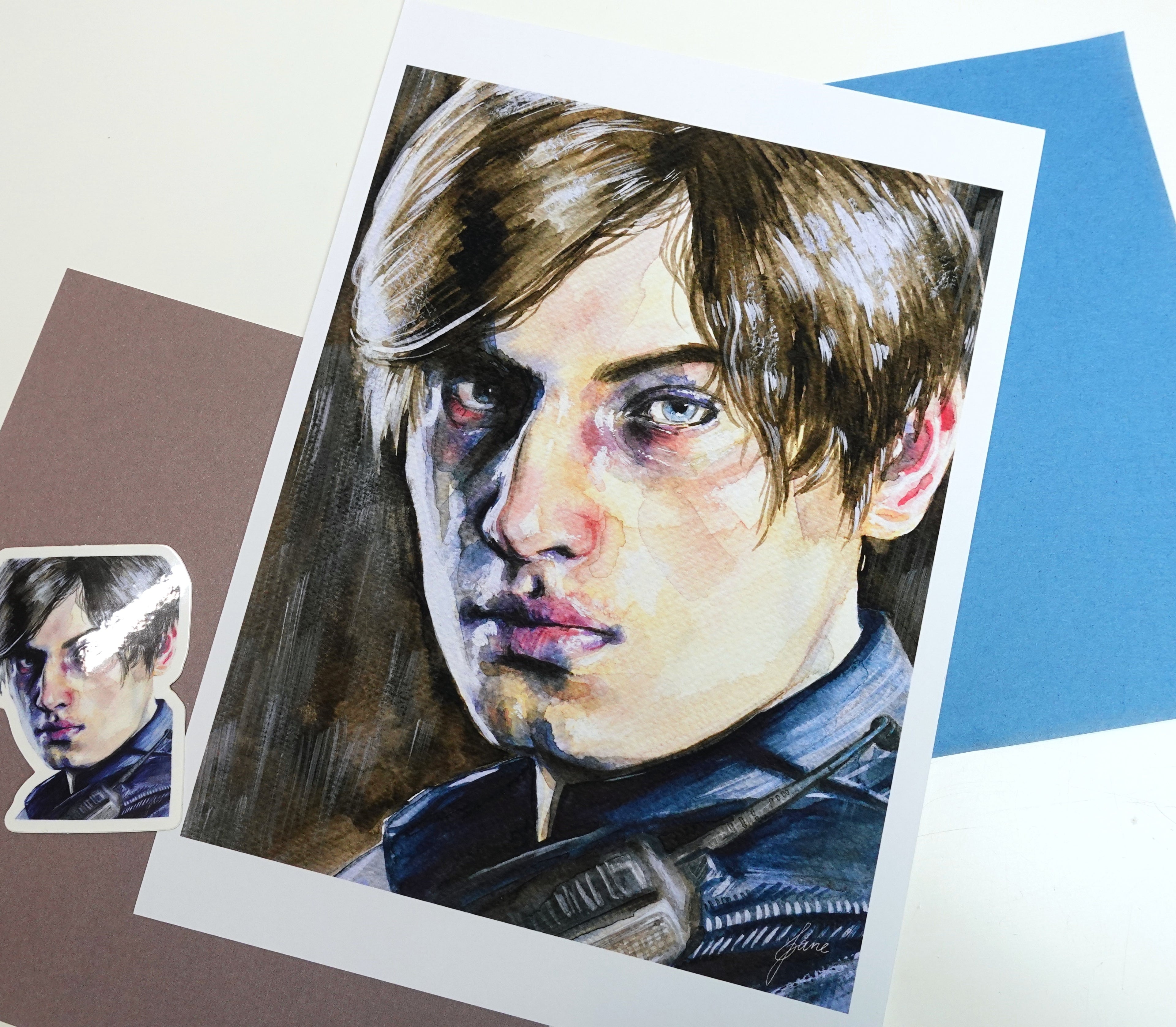 Leon print - A5 art print of Leon Scott Kennedy from Resident Evil original fanart watercolour painting
