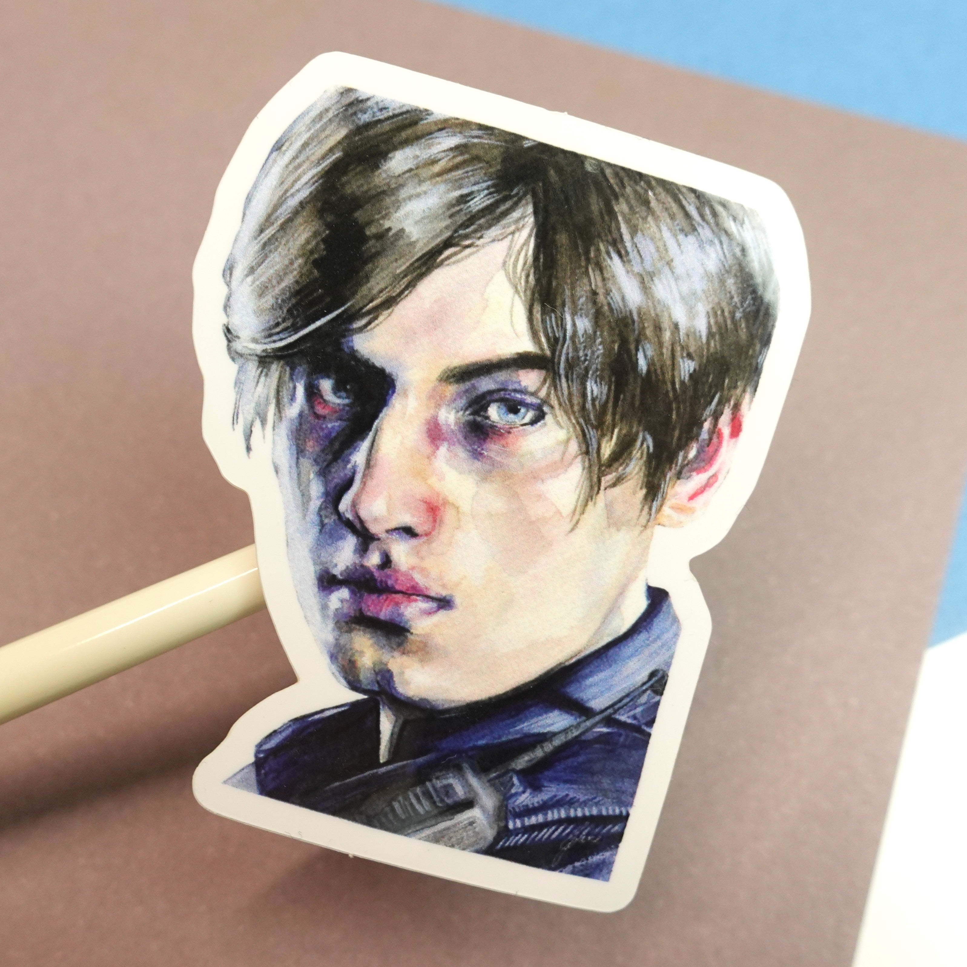 Leon sticker - Resident Evil original gouache painting vinyl sticker