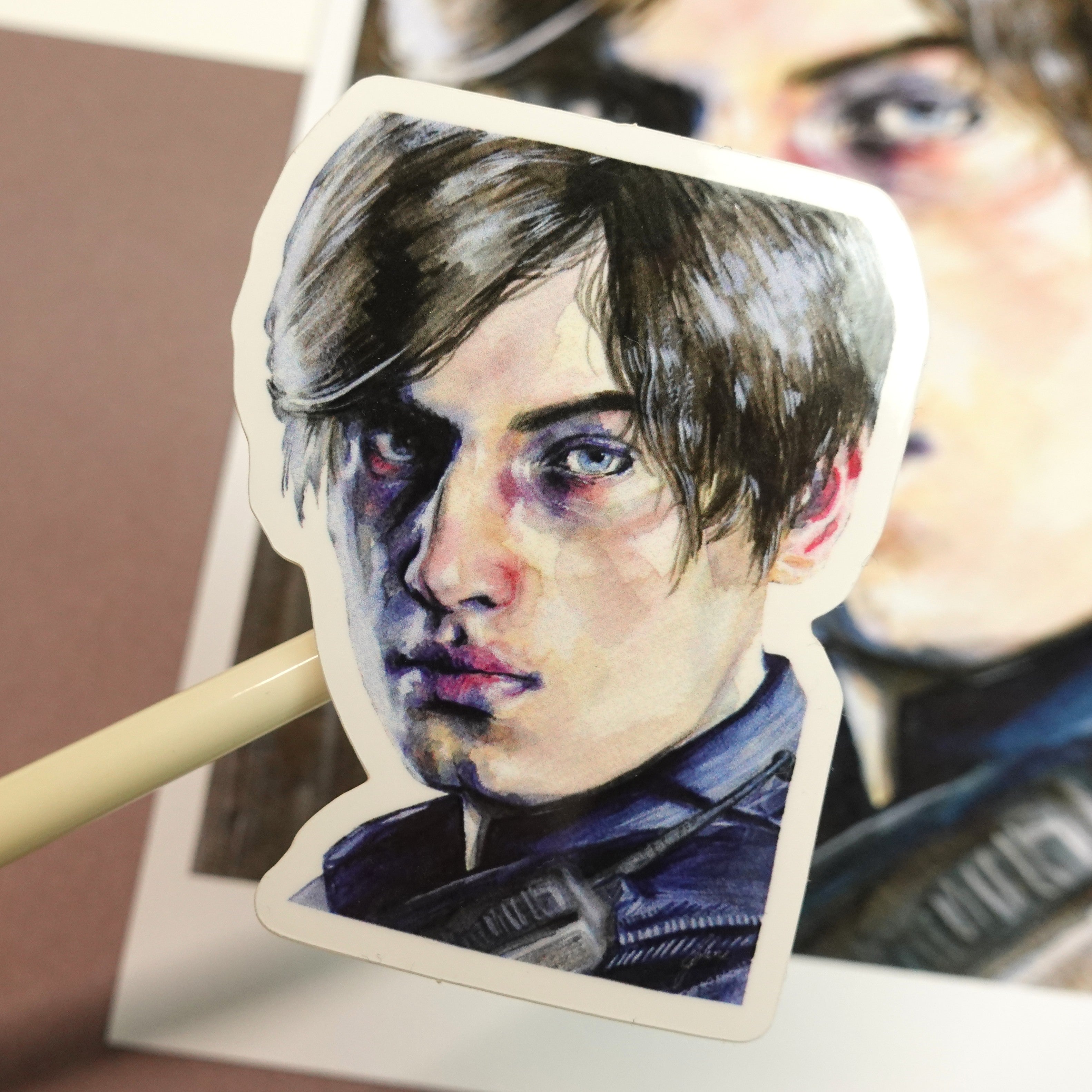 Leon sticker - Resident Evil original gouache painting vinyl sticker