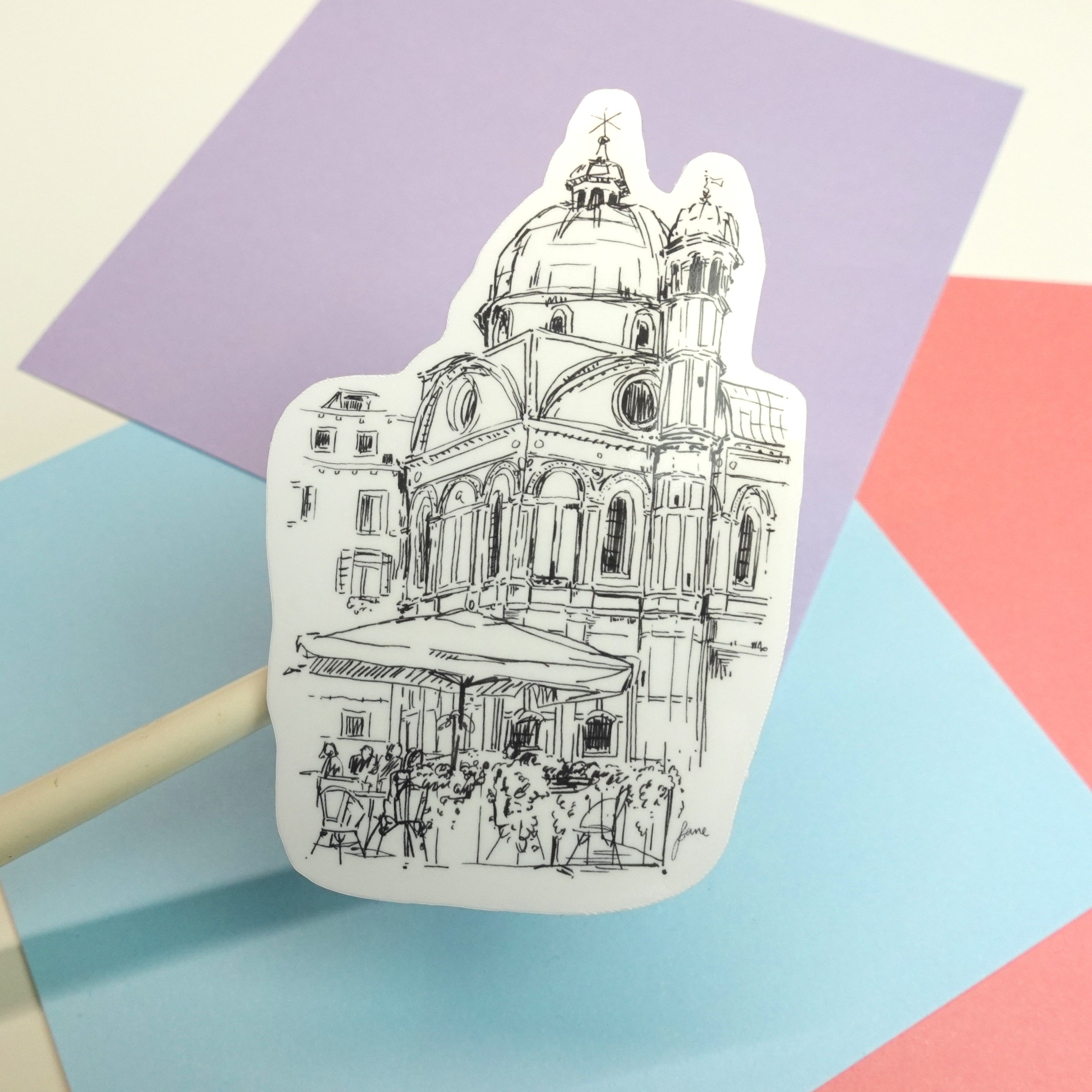 Miracoli ink sticker - glossy sticker of original ink drawing of Santa Maria Miracoli in Venice