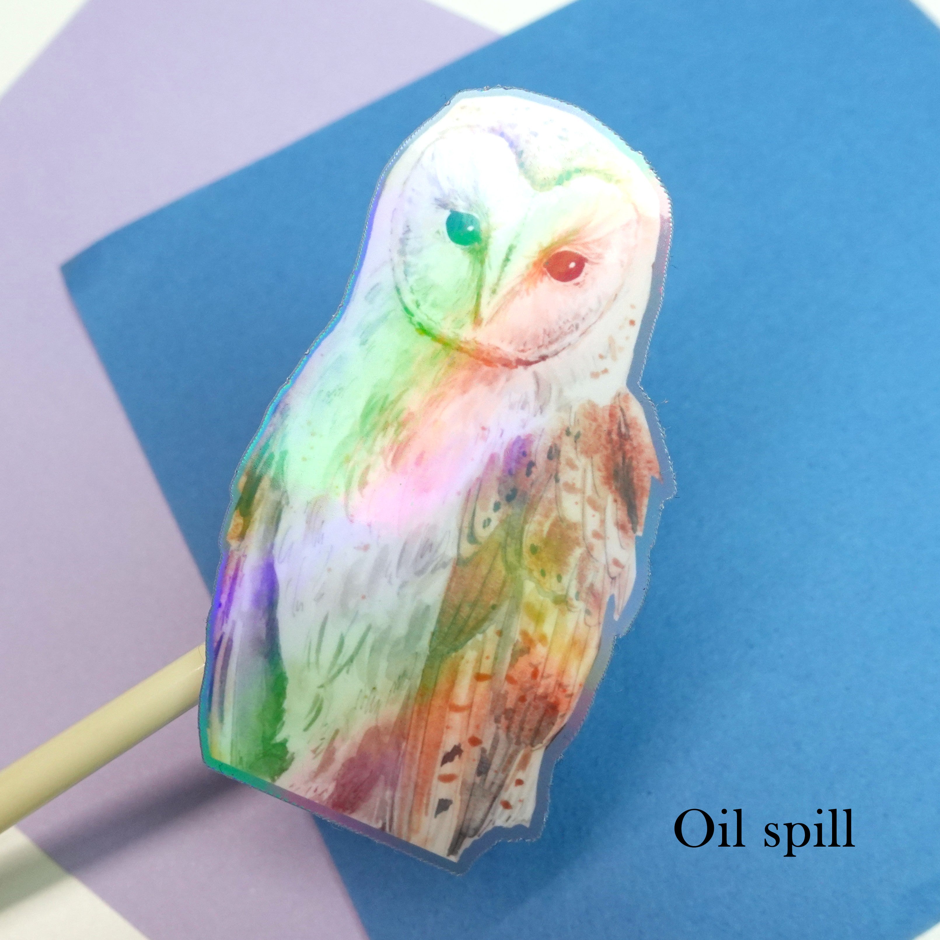 Owl sticker - glossy or holographic sticker of original watercolour painting