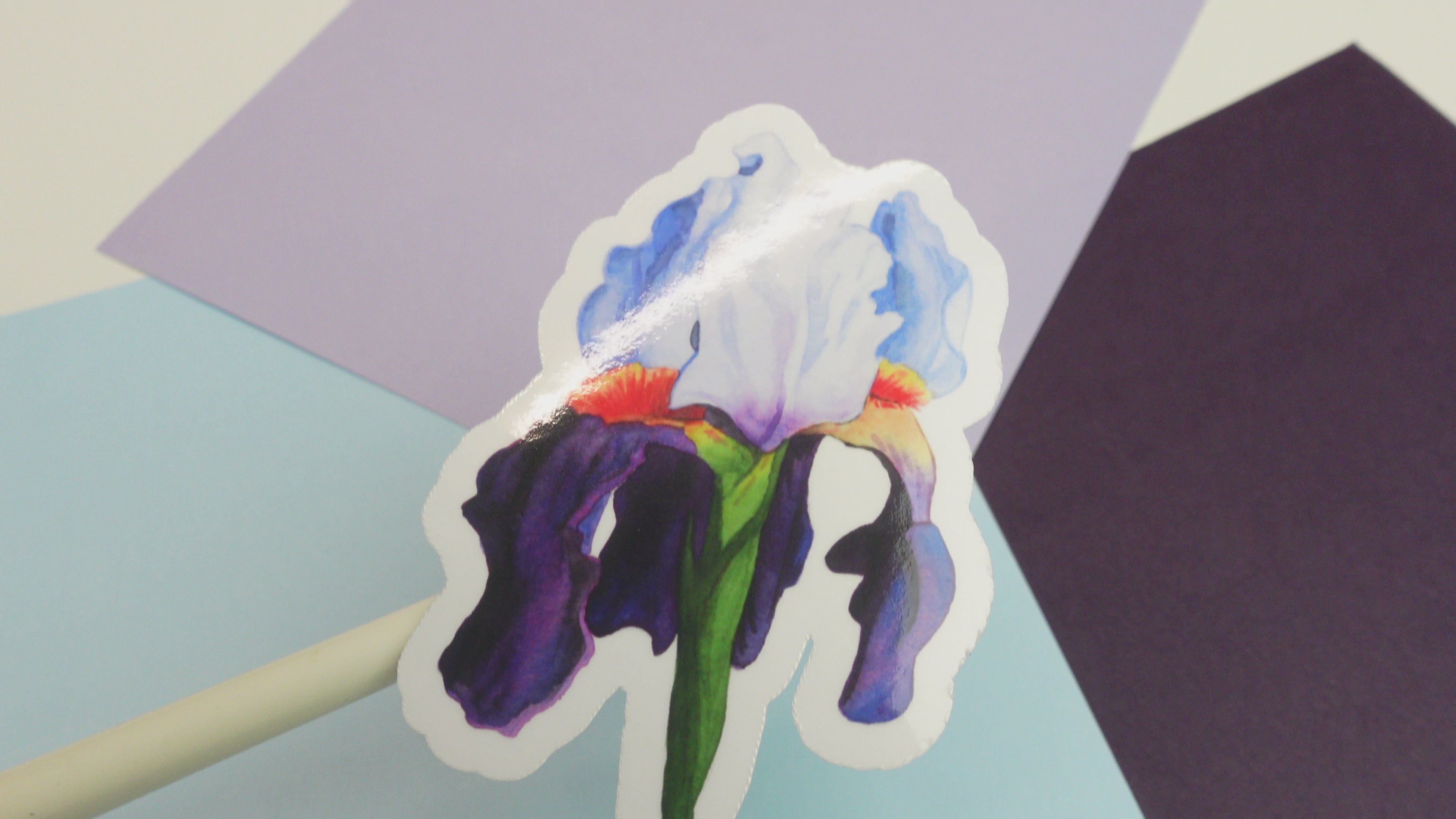 Iris sticker - glossy or holographic sticker of original watercolour painting - floral flowers