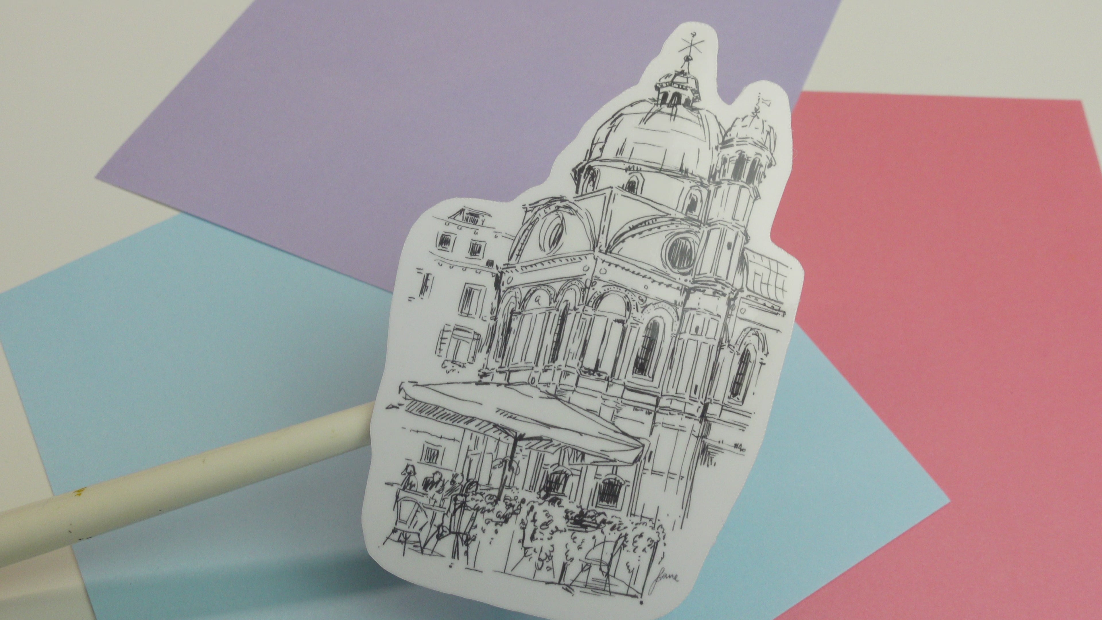 Miracoli ink sticker - glossy sticker of original ink drawing of Santa Maria Miracoli in Venice