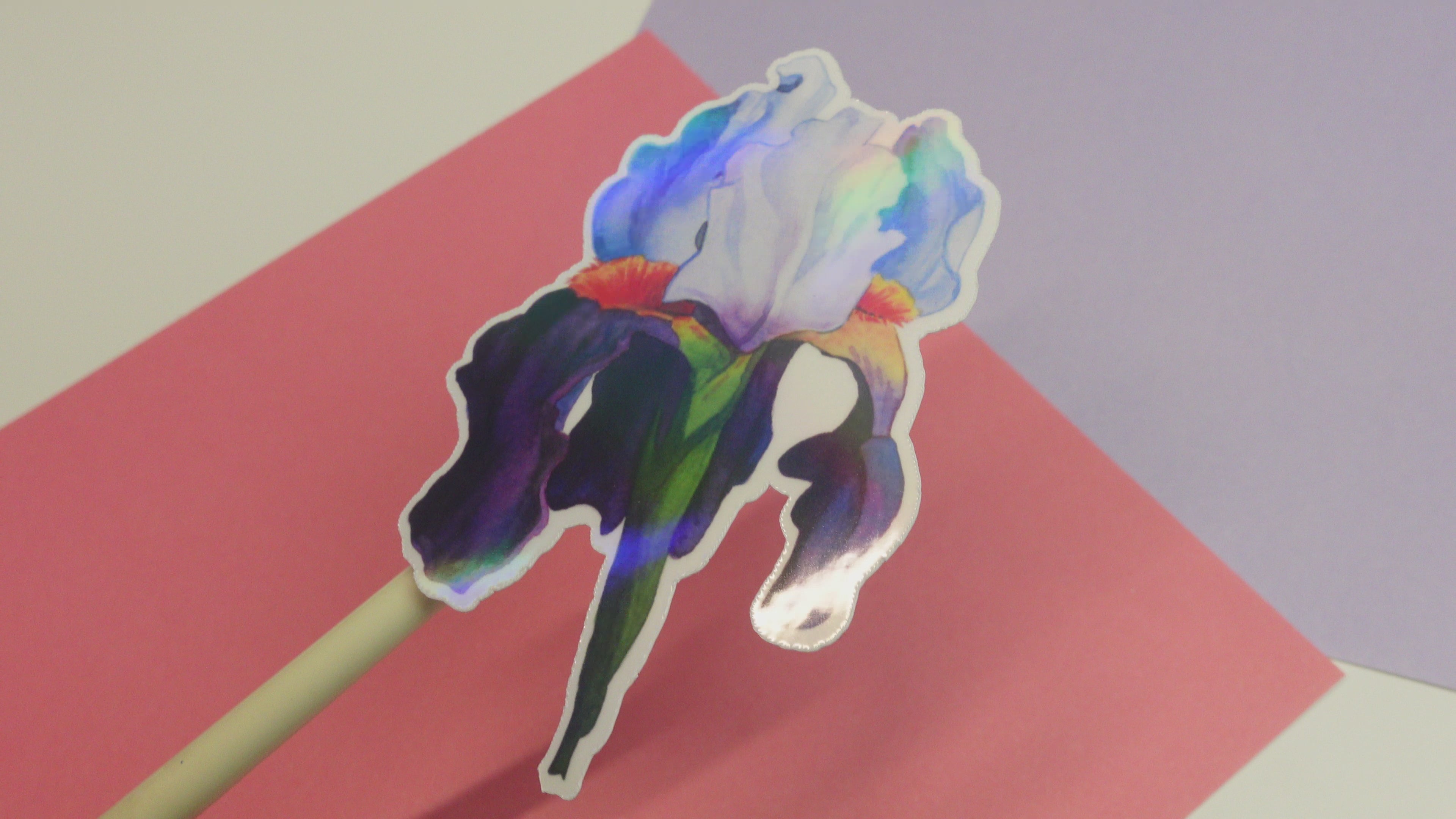 Iris sticker - glossy or holographic sticker of original watercolour painting - floral flowers