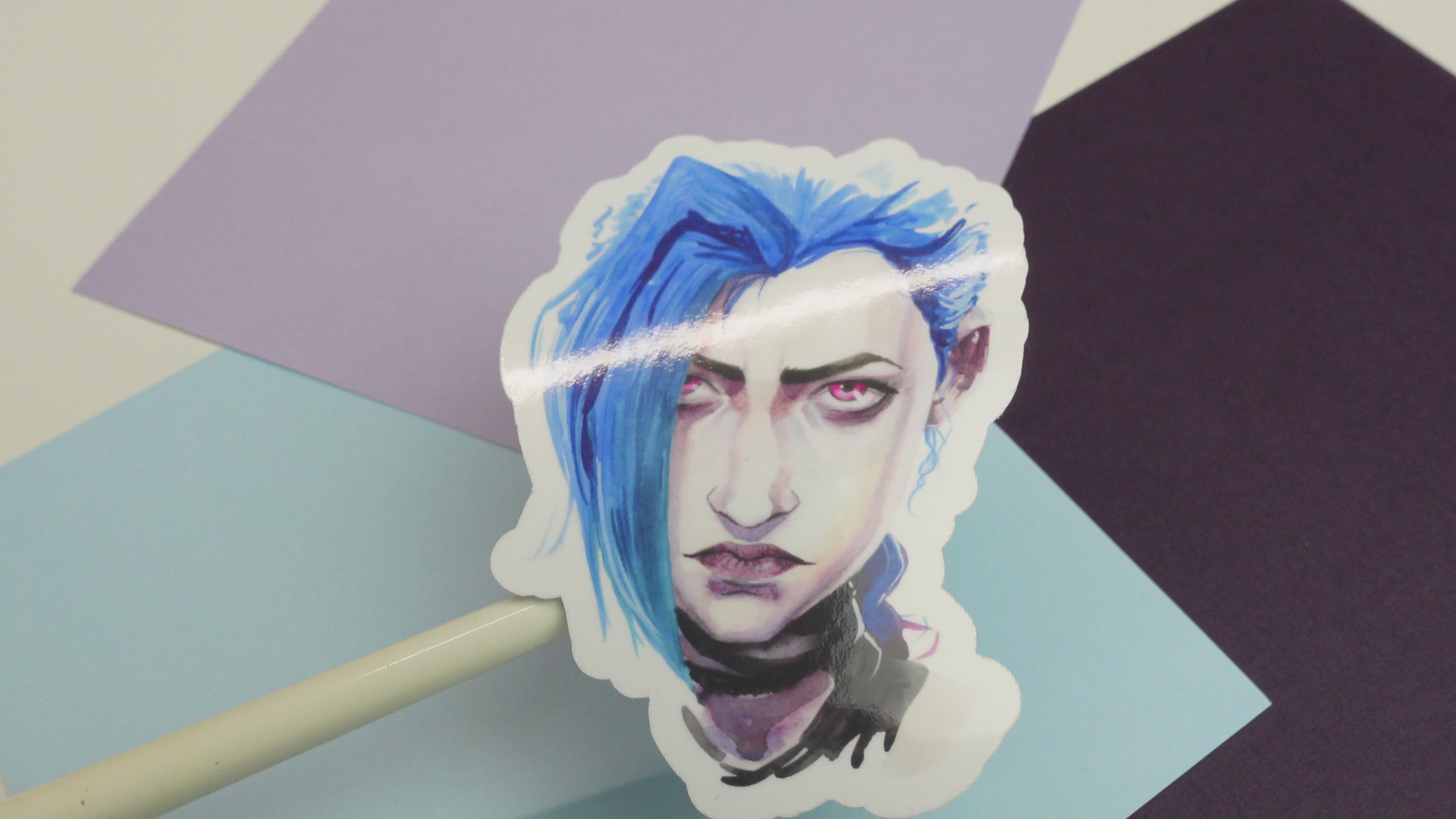 Jinx sticker - Arcane and League of Legends fanart - glossy sticker of original watercolour painting