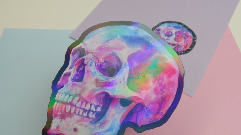 Skull sticker - glossy sticker of original watercolour painting