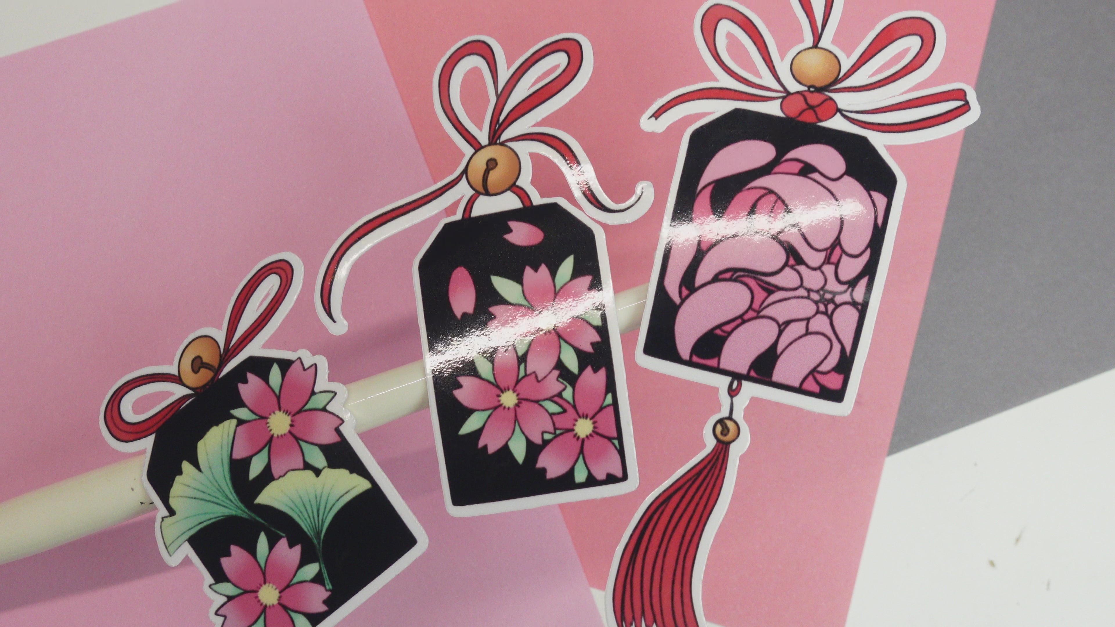 Omamori sticker set - glossy or holographic stickers of original digital drawings - Japanese temple shrine charms