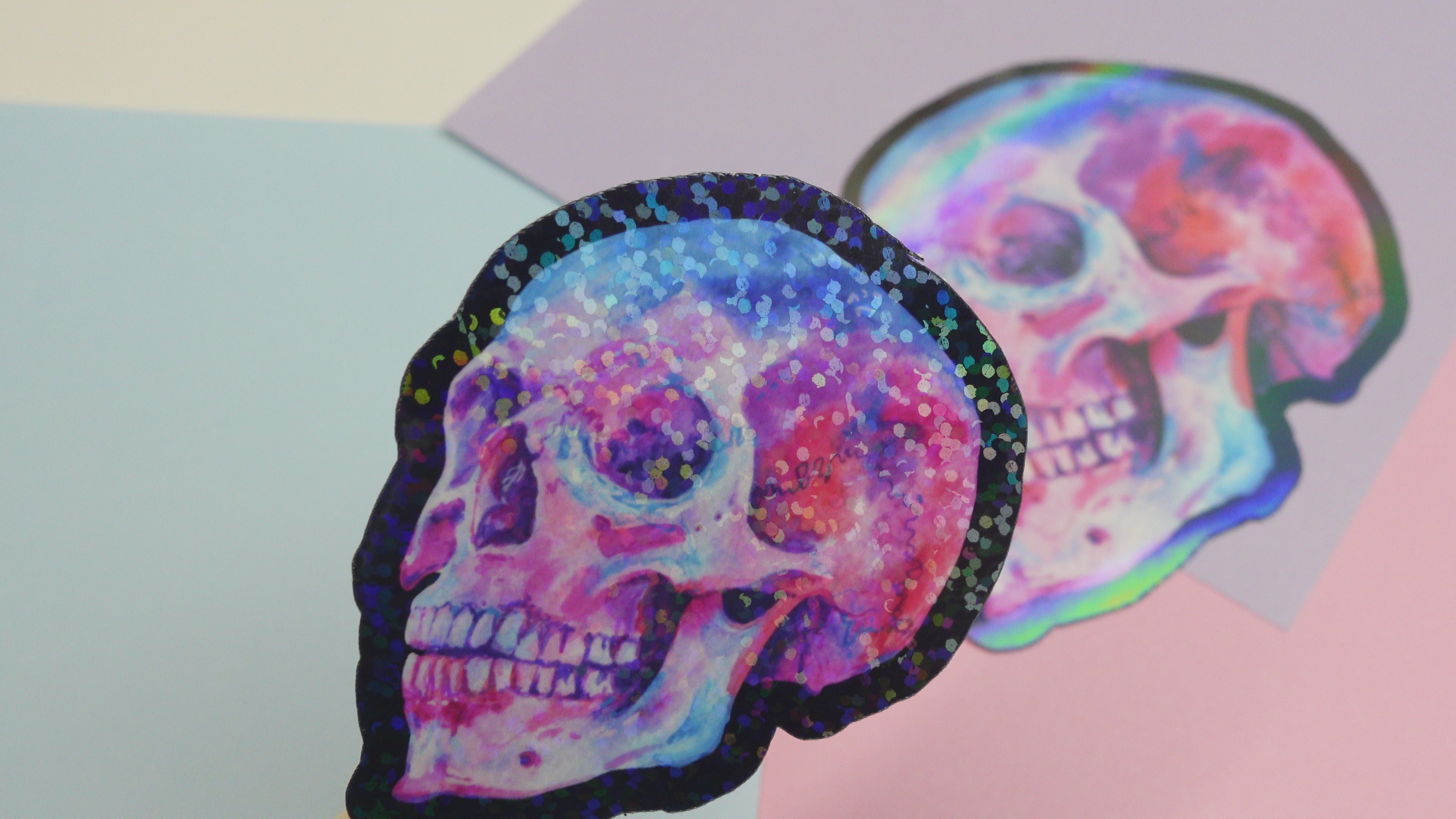 Skull sticker - glossy sticker of original watercolour painting