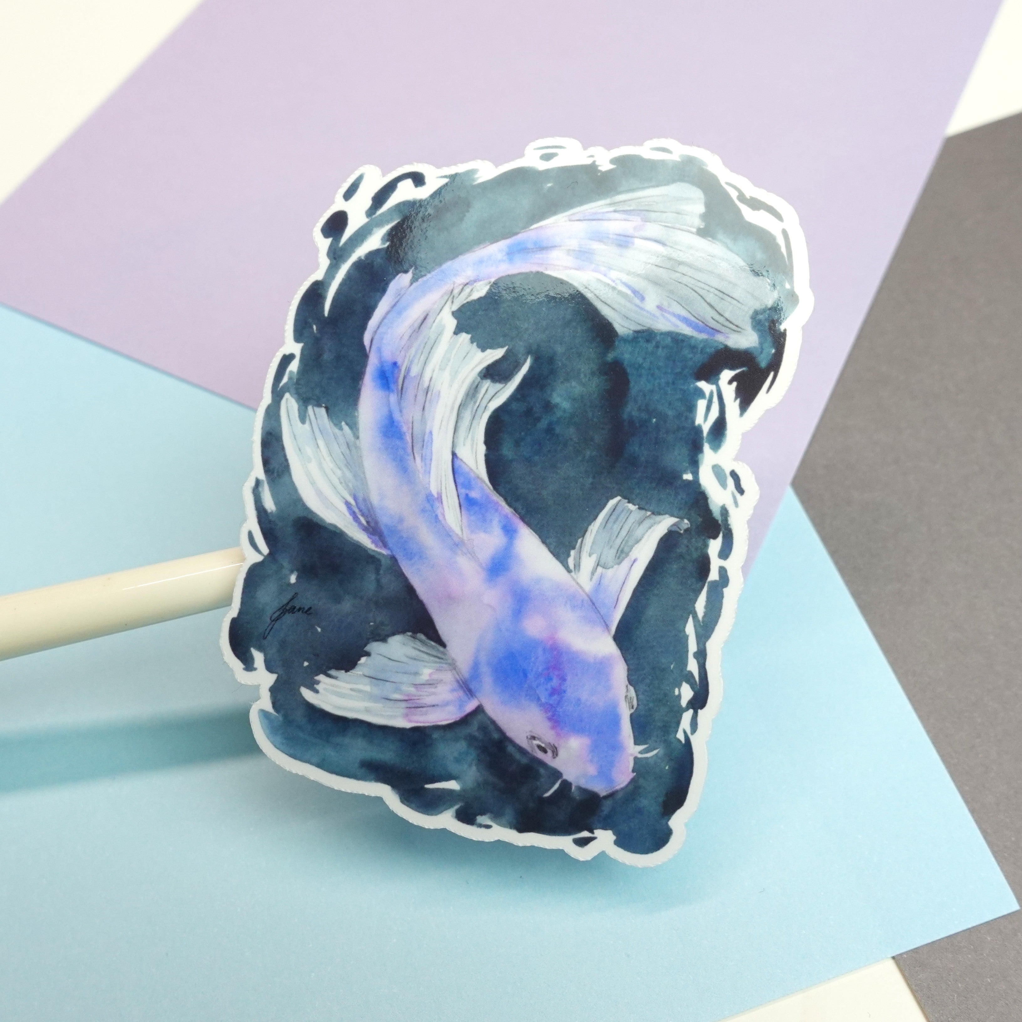 Koi fish sticker - glossy sticker of original watercolour painting