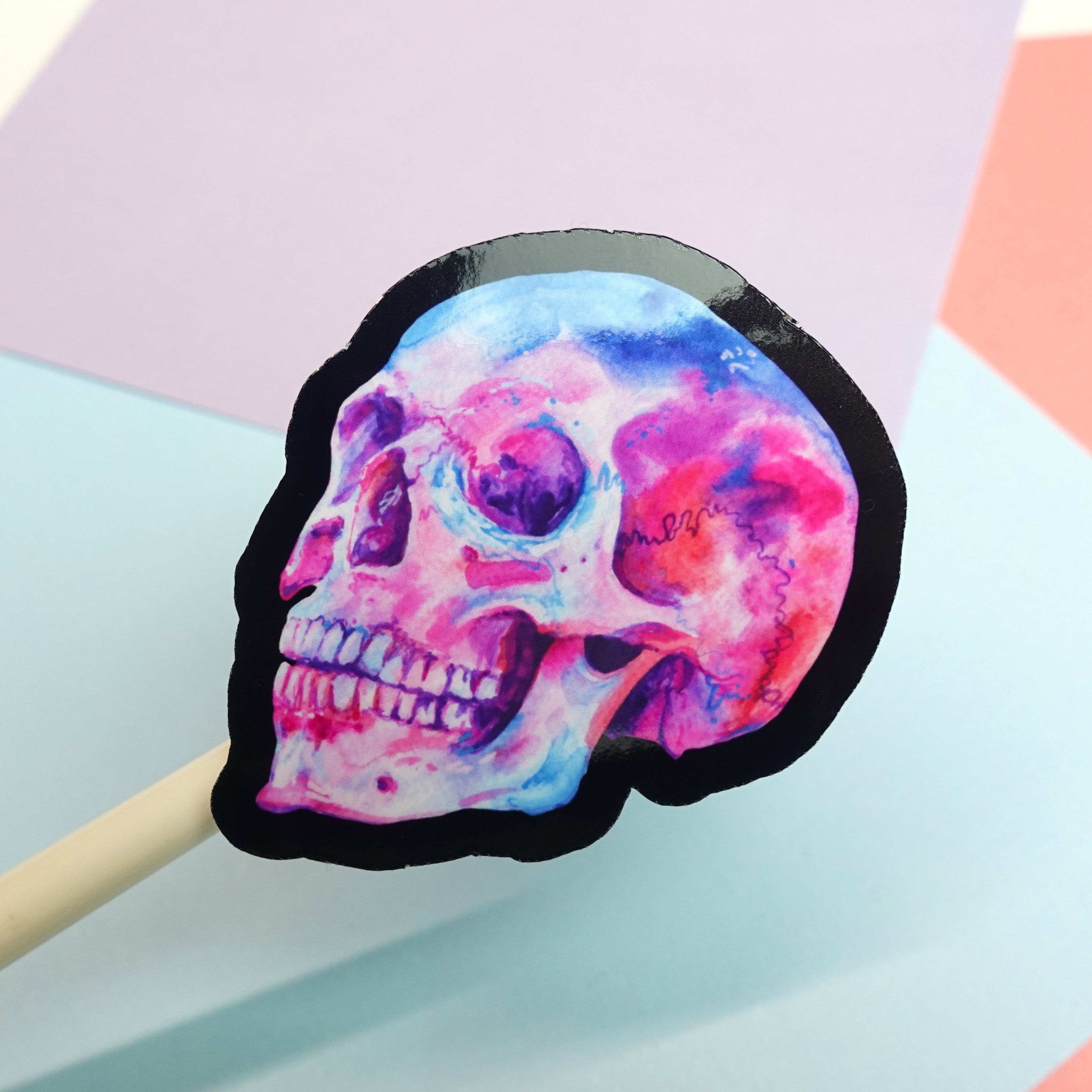 Skull sticker - glossy sticker of original watercolour painting