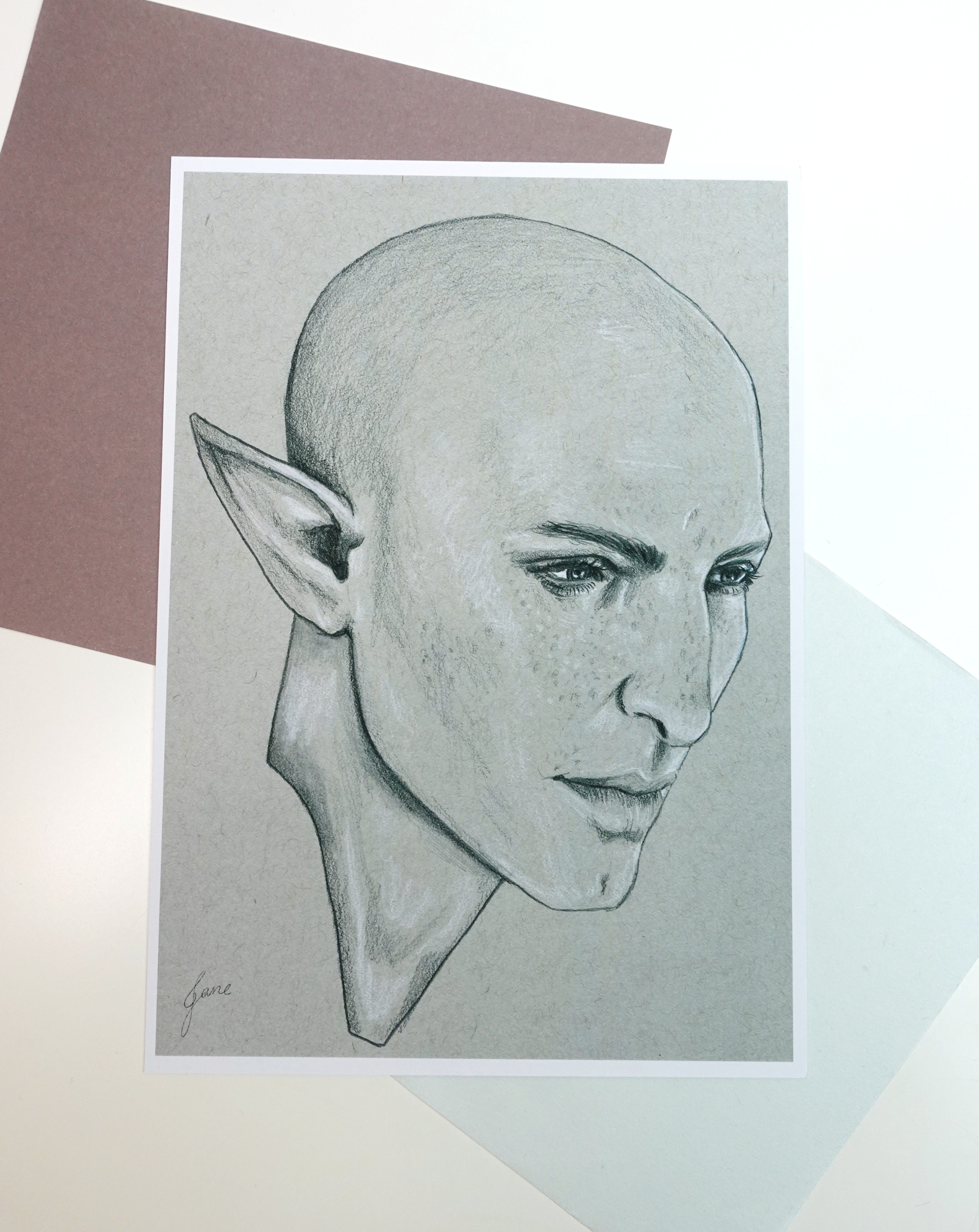 Solas print - A5 art print of Solas from Dragon Age original fanart drawing in pastel