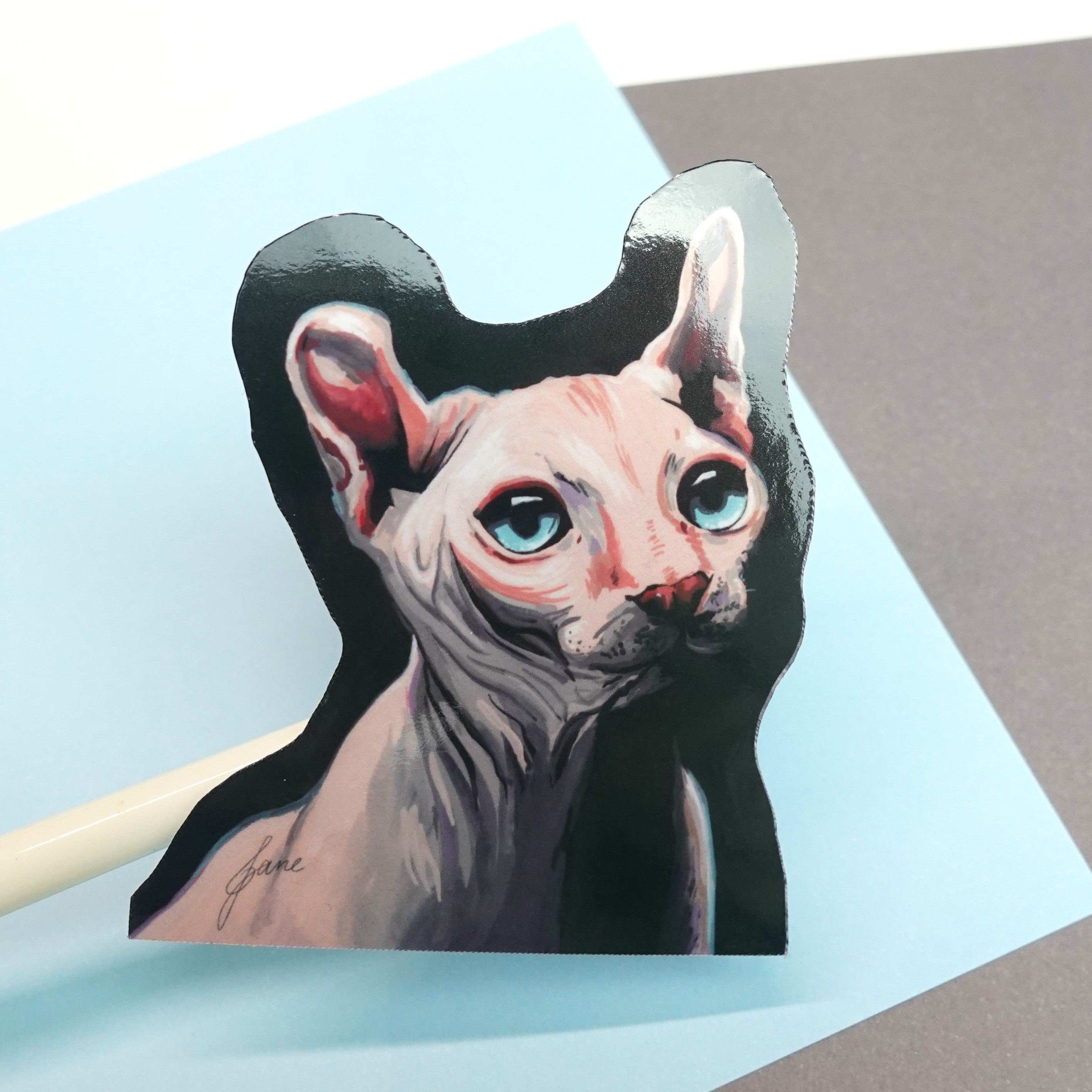 Sphynx sticker - glossy or holographic sticker of original gouache painting