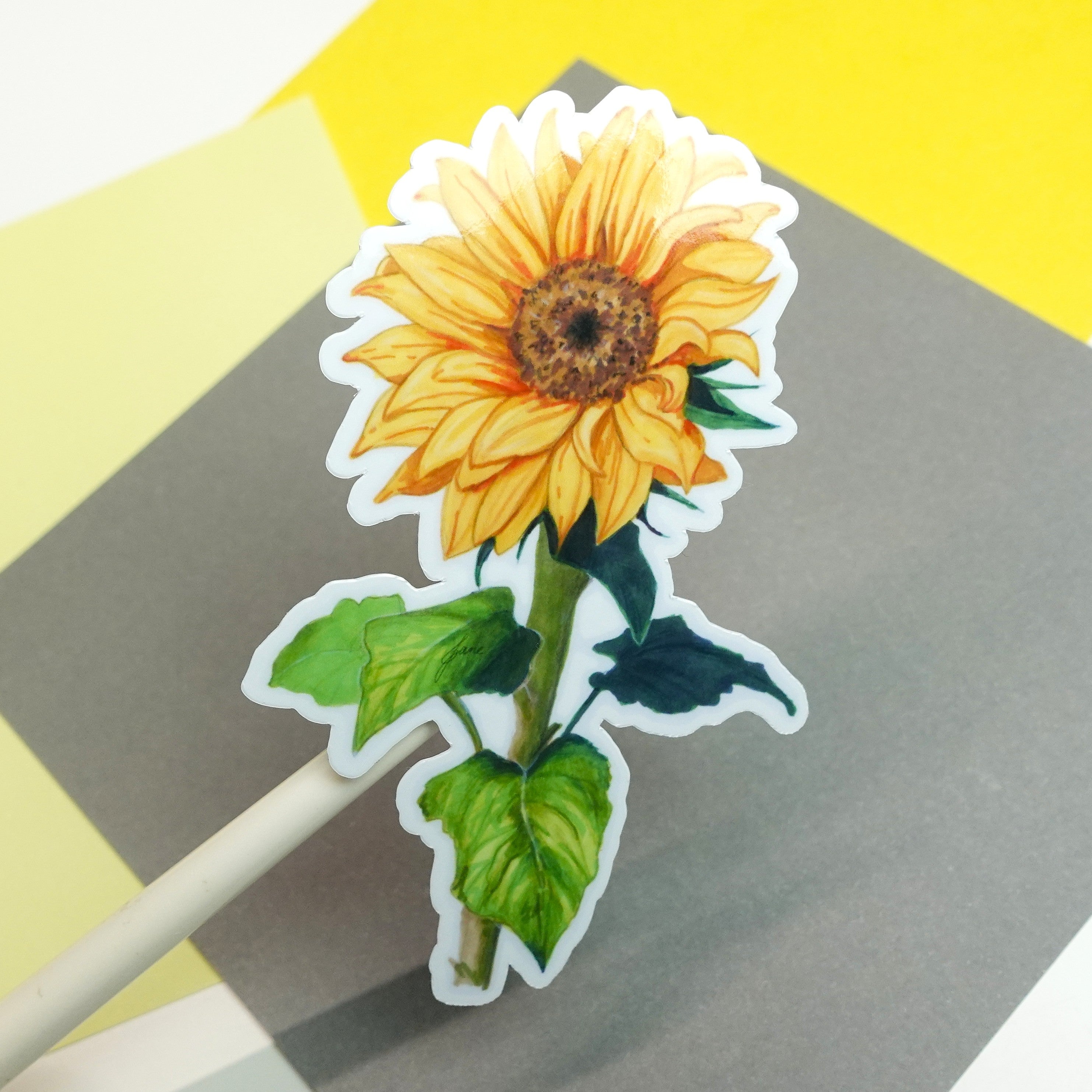 Sunflower sticker - glossy or holographic sticker of original marker drawing - floral flowers