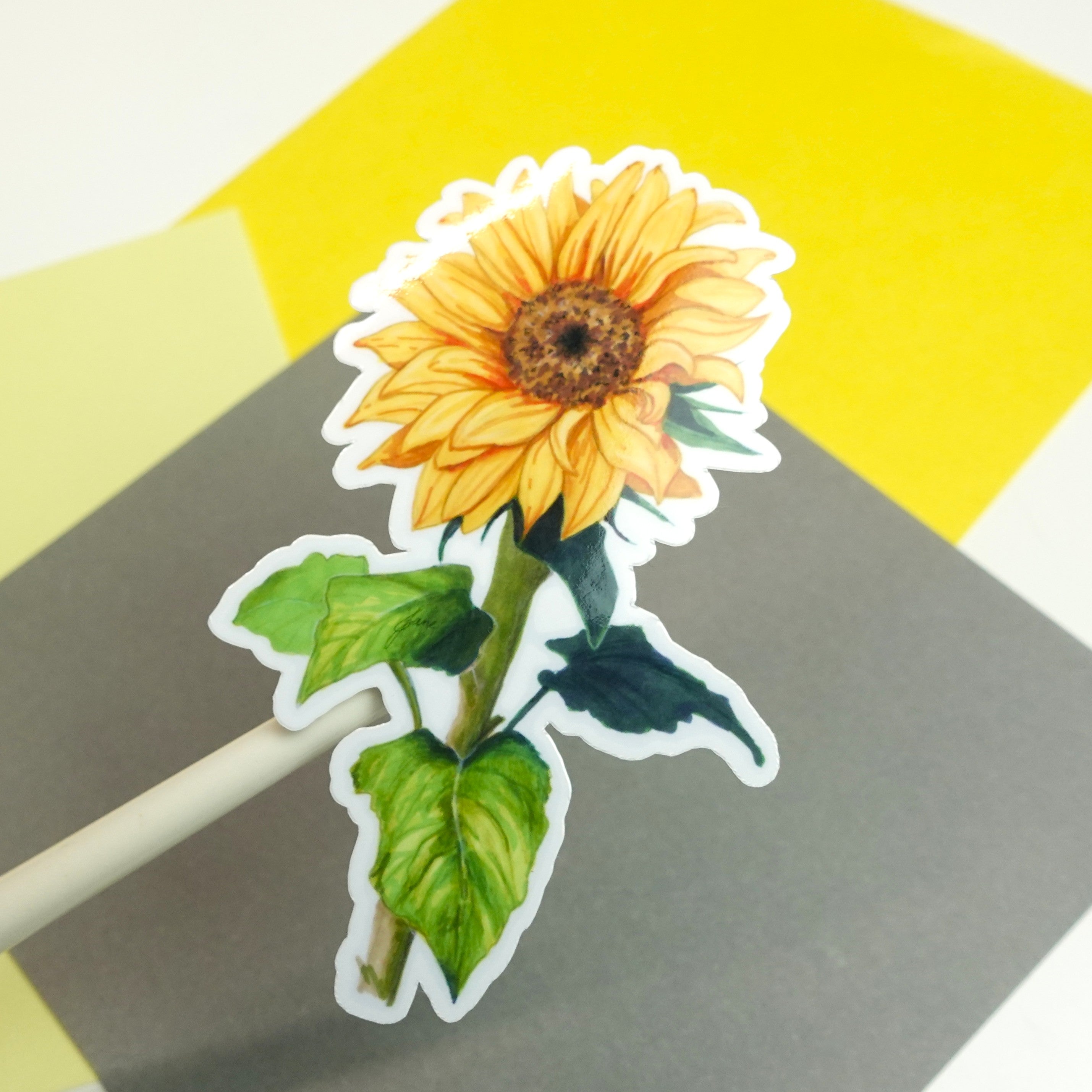 Sunflower sticker - glossy or holographic sticker of original marker drawing - floral flowers